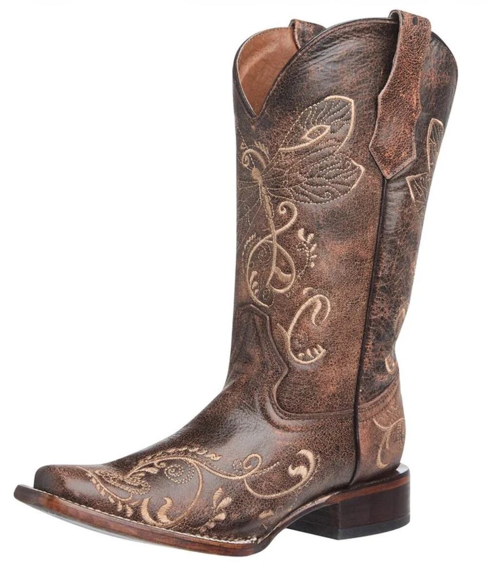 Circle G Womens 6 M Brown Leather Dragonfly Embroidered Cowgirl Ankle Boots